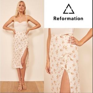 Reformation Floral Linen Midi Skirt with Bows - 4
